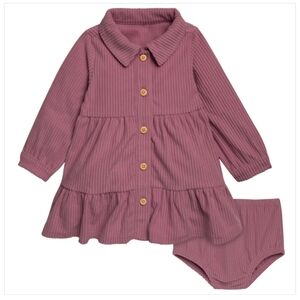 2-Piece Baby Girls Wine Corduroy Dress Set